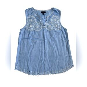 J. Crew Blue White Eyelet Embroidered Sleeveless Chambray Tank - Size 6
